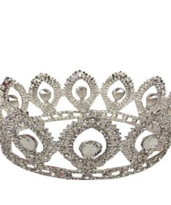 Hair Crown - Large crown with pointy rhinestone ovals around with large tear drop stones in middle (12.8 cm) Colours:Silver
